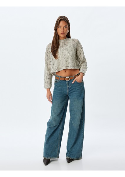 Ajurlu Crop Kazak Uzun Kollu Bisiklet Yaka fiyatları