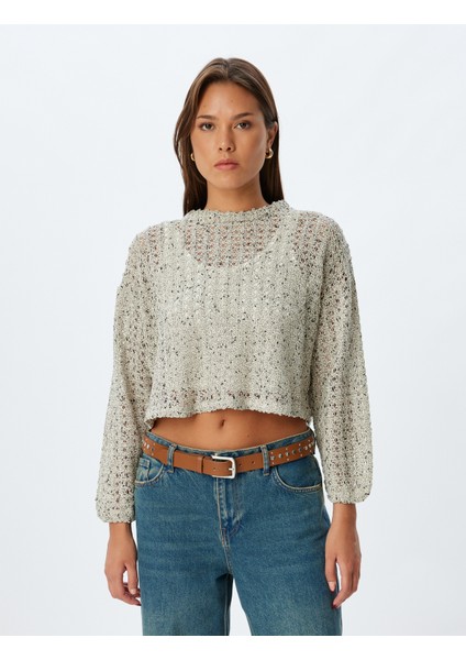 Ajurlu Crop Kazak Uzun Kollu Bisiklet Yaka modelleri