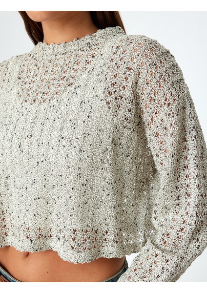 Ajurlu Crop Kazak Uzun Kollu Bisiklet Yaka indirimleri