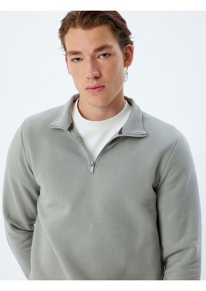 Yarım Fermuarlı Yaka Sweatshirt Uzun Kollu Şardonlu Pamuk Karışımlı fiyatları