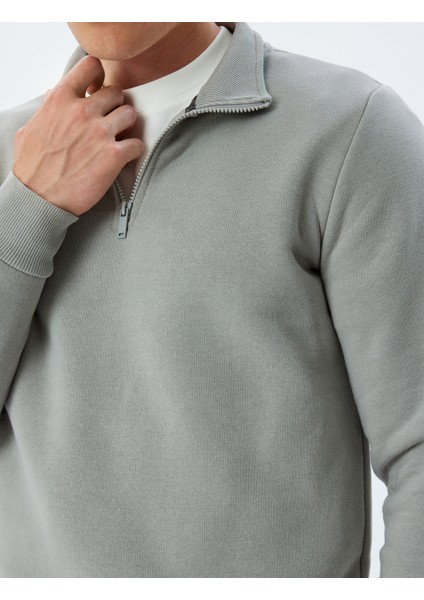 Yarım Fermuarlı Yaka Sweatshirt Uzun Kollu Şardonlu Pamuk Karışımlı indirimleri