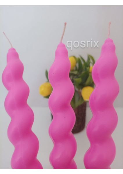 3'lü Açık Pembe Renk Italyan Burgulu Şamdan Soya Mumu Doğal Kokulu Uzun Çubuk Konik Burgu Spiral Mum modelleri
