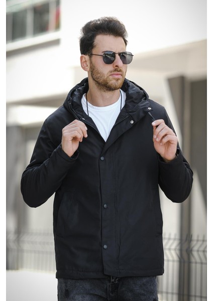 Quito Slim Fit Bağcık Detaylı Su Itici Kapüşonlu Erkek Mont
