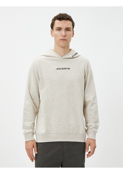 Kapüşonlu Sweat Slogan Baskılı Uzun Kollu Şardonlu