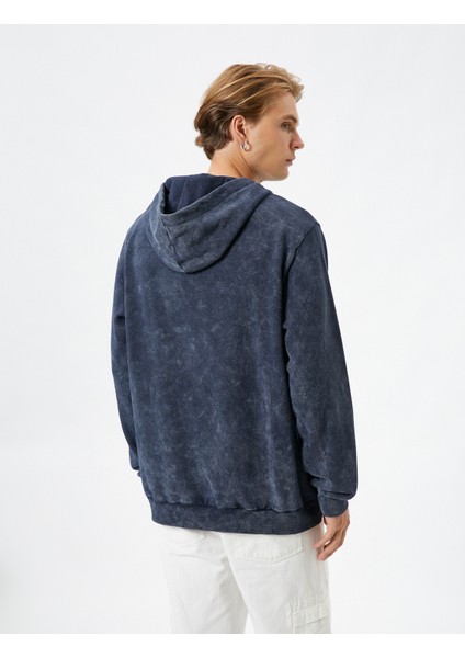 Kapşonlu Sweatshirt Yıkamalı Slogan Işlemeli Ribanalı Şardonlu fırsatları