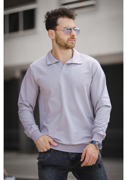 Hoek Slim Fit Patlı Yakalı Erkek Sweatshirt