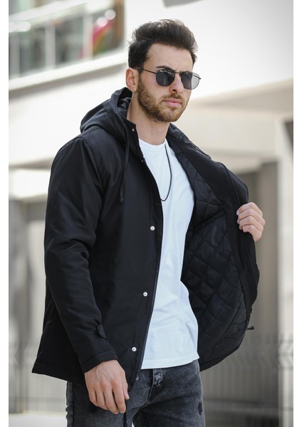 Quito Slim Fit Bağcık Detaylı Su Itici Kapüşonlu Erkek Mont