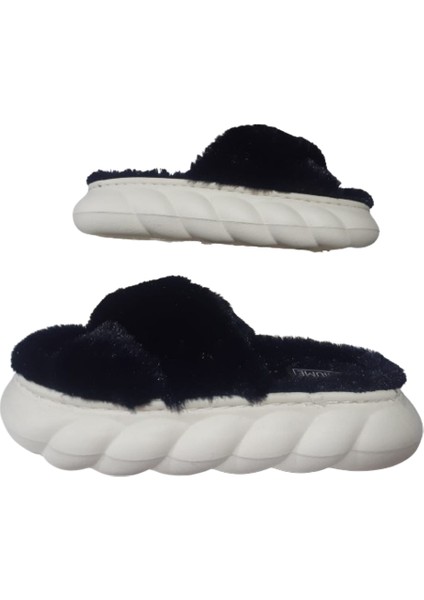 Akınal Bella Kadın Siyah Çapraz Model Peluş Ultra Hafif Günlük Terlik AKB995-998