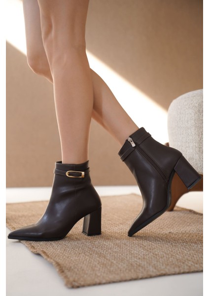 Kadın London Kalın Topuklu Tokalı Bot Siyah-Deri modelleri