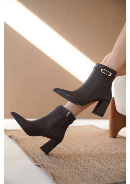 Kadın London Kalın Topuklu Tokalı Bot Siyah-Deri fırsatları