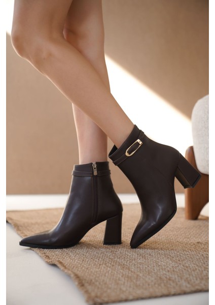 Kadın London Kalın Topuklu Tokalı Bot Siyah-Deri indirimleri