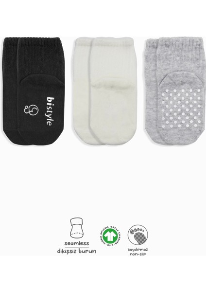 Basic Kaymaz Penye Soket Çorap 3'lü BS10106 Siyah Ekru Gri