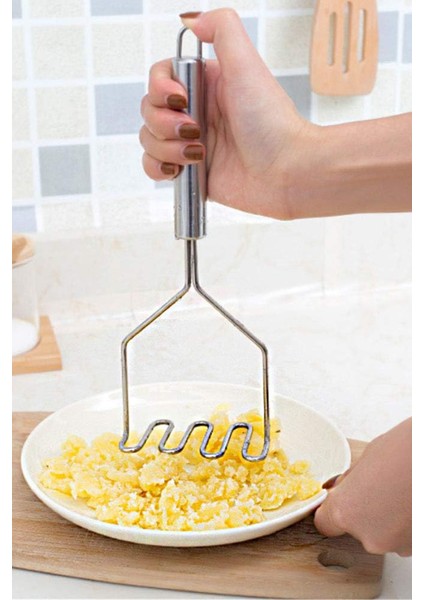 Pratik 24 cm Lüks Paslanmaz Metal Zikzak Patates Ezici Püre Yapıcı Sarımsak Ezici