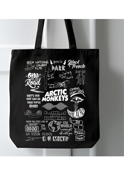 Siyah Kanvas, Arctic Monleys Tasarım Tote Bag Bez Çanta, Shopper Bag, Kanvas Çanta