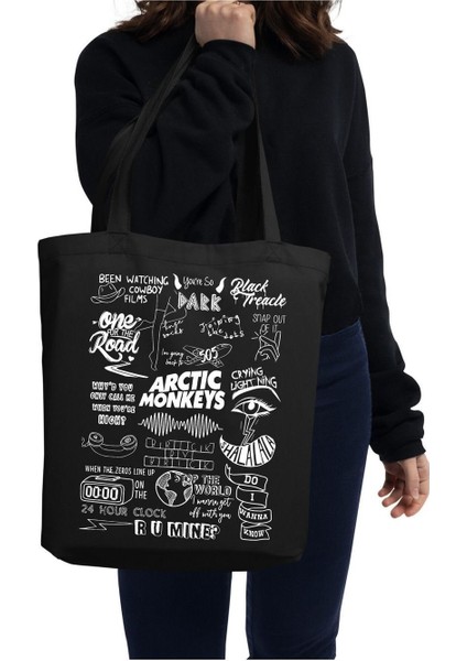 Siyah Kanvas, Arctic Monleys Tasarım Tote Bag Bez Çanta, Shopper Bag, Kanvas Çanta fiyatları