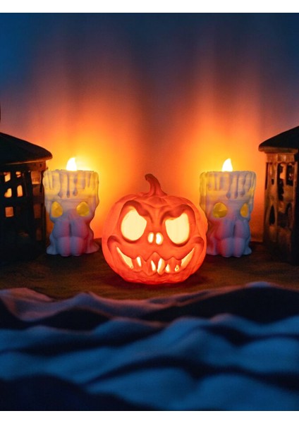 Cadılar Bayramı 3'lü Set - 1 Bal Kabağı ve 2 Mumluk, Halloween Dekor, Tealight Mumluk fiyatları