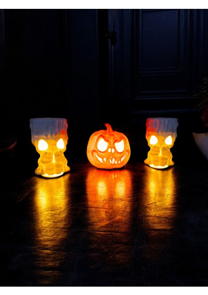 Cadılar Bayramı 3'lü Set - 1 Bal Kabağı ve 2 Mumluk, Halloween Dekor, Tealight Mumluk modelleri