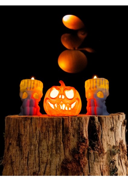 Cadılar Bayramı 3'lü Set - 1 Bal Kabağı ve 2 Mumluk, Halloween Dekor, Tealight Mumluk indirimleri
