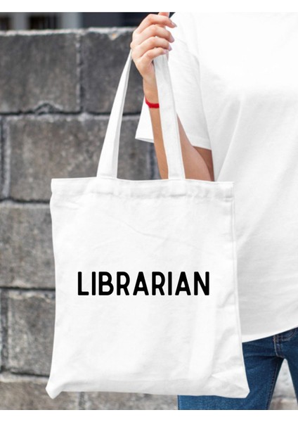 Librarian Tasarım Kalın Beyaz Su Geçirmez Kanvas Tote Bag, Bez Çanta, Kitap Çantası