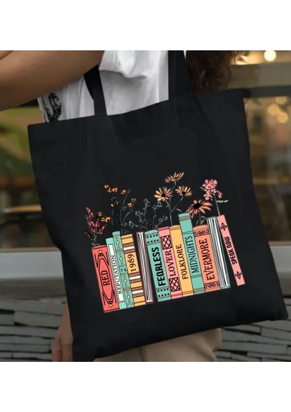 Taylor Swift Book Album Kitap Tasarım, Siyah , Kanvas Tote Bag, Bez Çanta, Kanvas Çanta