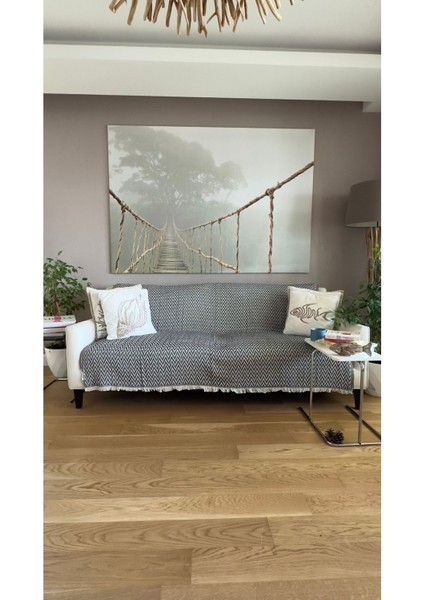 Şık zigzag desenli pamuk koltuk ve kanepe örtüsü, 170x210 cm, siyah renk
