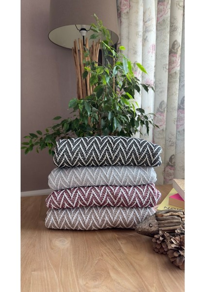 Bej zigzag dokuma koltuk ve çekyat örtüsü, TV battaniyesi, şal 170x210, pamuk