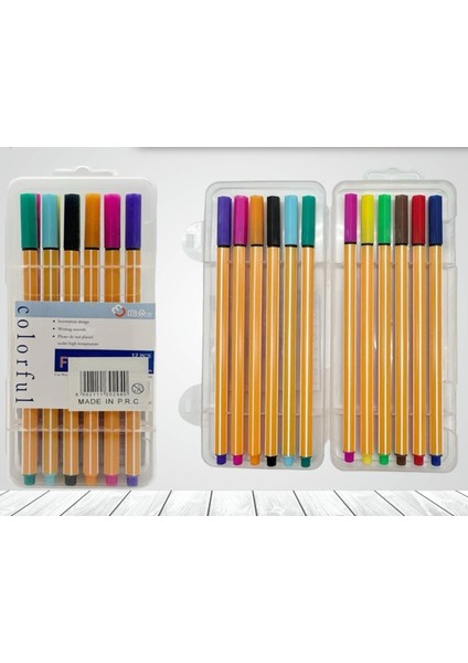 12'li Sert Pvc Kutulu Colorful Fineliner Renkli 04MM Keçe Uçlu Stabilo Kalem