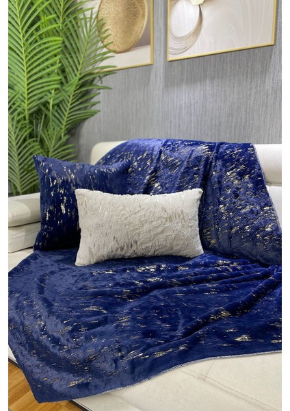 Lacivert peluş koltuk ve şal seti, şık ve rahat dekorasyon ürünü, 100x160 ölçü fiyatları