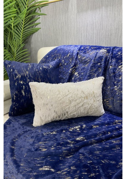 Lacivert peluş koltuk ve şal seti, şık ve rahat dekorasyon ürünü, 100x160 ölçü modelleri