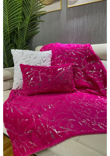 Pembe peluş koltuk şalı, rahat ve şık kullanım için ideal, 100x160 cm.