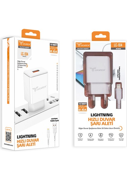 LC-104 Lighning Şarj Aleti 2.6A Apple Uyumlu fiyatları