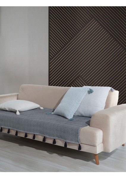 Püsküllü Siyah Pamuklu Koltuk Örtüsü 115x200 cm, Kanepe, Divan, Çekyat ve Berjer için