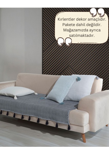 Püsküllü Siyah Pamuklu Koltuk Örtüsü 115x200 cm, Kanepe, Divan, Çekyat ve Berjer için