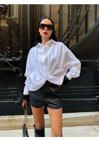 Kadın Beyaz Pamuk Kumaş Tasarım Gömlek 28001 fiyatları