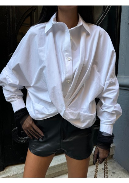 Kadın Beyaz Pamuk Kumaş Tasarım Gömlek 28001 modelleri