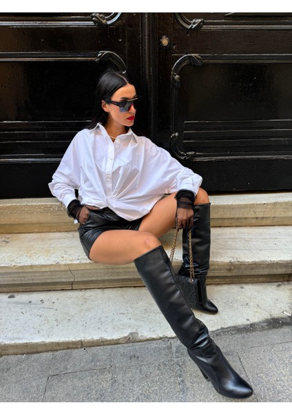 Kadın Beyaz Pamuk Kumaş Tasarım Gömlek 28001 fırsatları