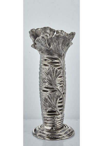 Leaf Flower Vase Nıckel Antıque 14X14X31,8 cm