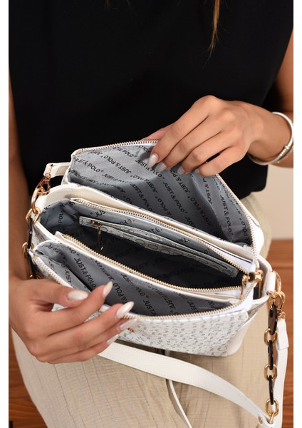 Kolon Askılı Zincir Detaylı 4 Bölmeli Vegan Deri Kadın El ve Çapraz Omuz Çantası Beyaz NL2802 modelleri