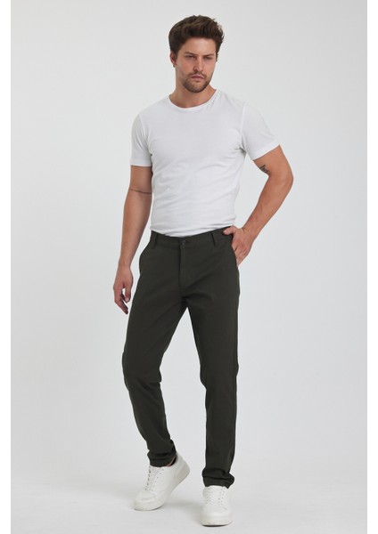 TheSeason Erkek Haki Gabardin Pamuklu Keten Slim Fit Yan Cep Esnek Chino Pantolon fırsatları
