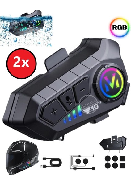 2x Kask Intercom Kulaklık Y10 2x Su Geçirmez 300 mt Bluetooth Motosiklet Kulaklık