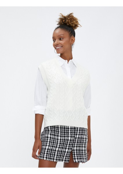 V Yaka Süveter Saç Örgü Detaylı modelleri