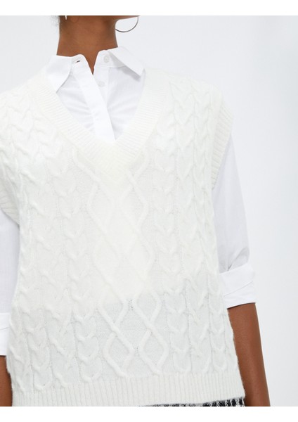 V Yaka Süveter Saç Örgü Detaylı indirimleri