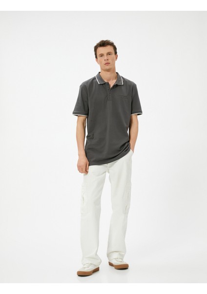 Polo Yaka Tişört Slim Fit Düğmeli Kısa Kollu Biyeli