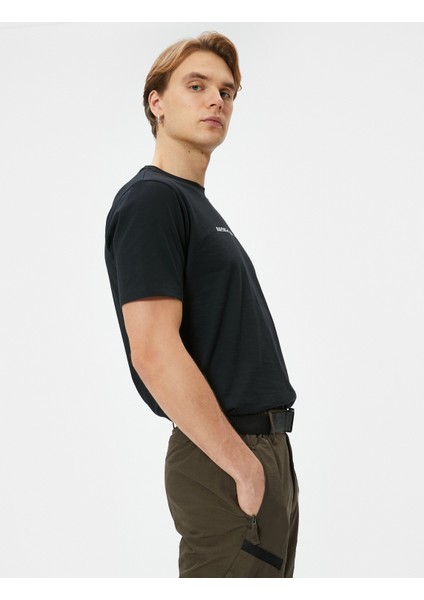 Slim Fit Tişört Slogan Baskılı Bisiklet Yaka Kısa Kollu