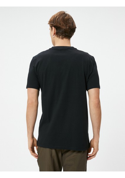 Slim Fit Tişört Slogan Baskılı Bisiklet Yaka Kısa Kollu