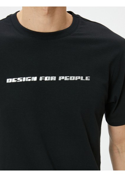 Slim Fit Tişört Slogan Baskılı Bisiklet Yaka Kısa Kollu