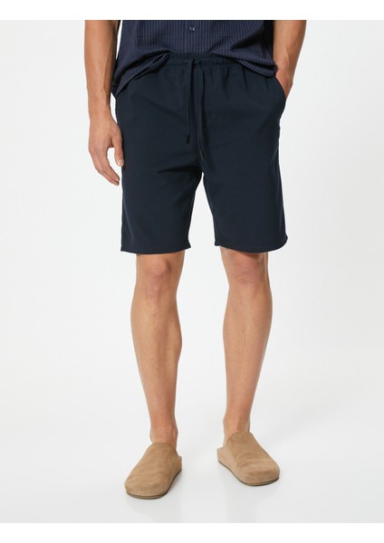 Slim Fit Şort Bermuda Chino Beli Bağcıklı Cep Detaylı