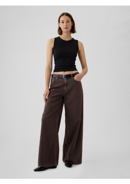 Kadın Kahverengi Mid Rise Ultrasoft Baggy Jean Pantolon