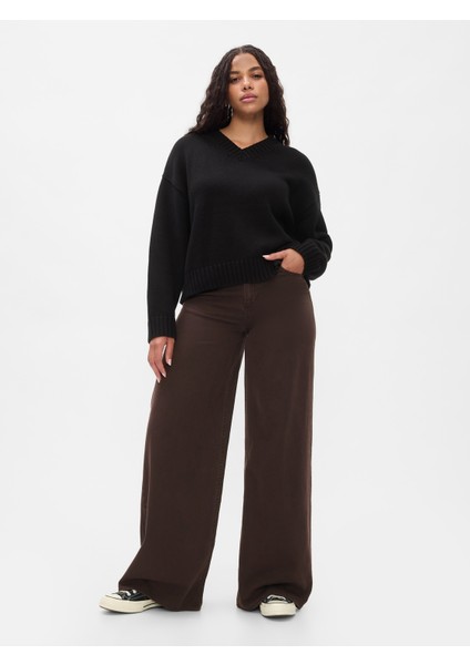 Kadın Kahverengi Mid Rise Ultrasoft Baggy Jean Pantolon indirimleri