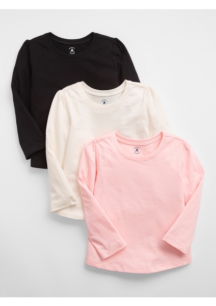 Kız Bebek Çok Renkli Balon Kol 3'lü T-Shirt